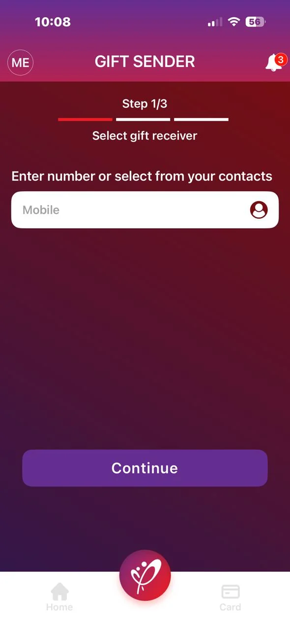 Tahado recipient selection screen